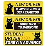 3 Stück Auto-Magnete für Fahranfänger, 25 x 9 cm 3 Designs Niedliche Schwarze Katze Magnete Fahrschülersicherheit Reflektierender Stoßstangenaufkleber für LKW und PKW