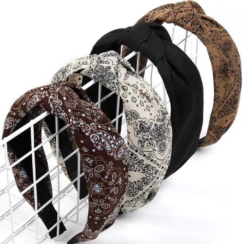 Huachi Headbands for Women Non Slip Fashion Womens Headbands Knoteed - Cute Boho Hair Accessories for Women Designer Print 4PCS