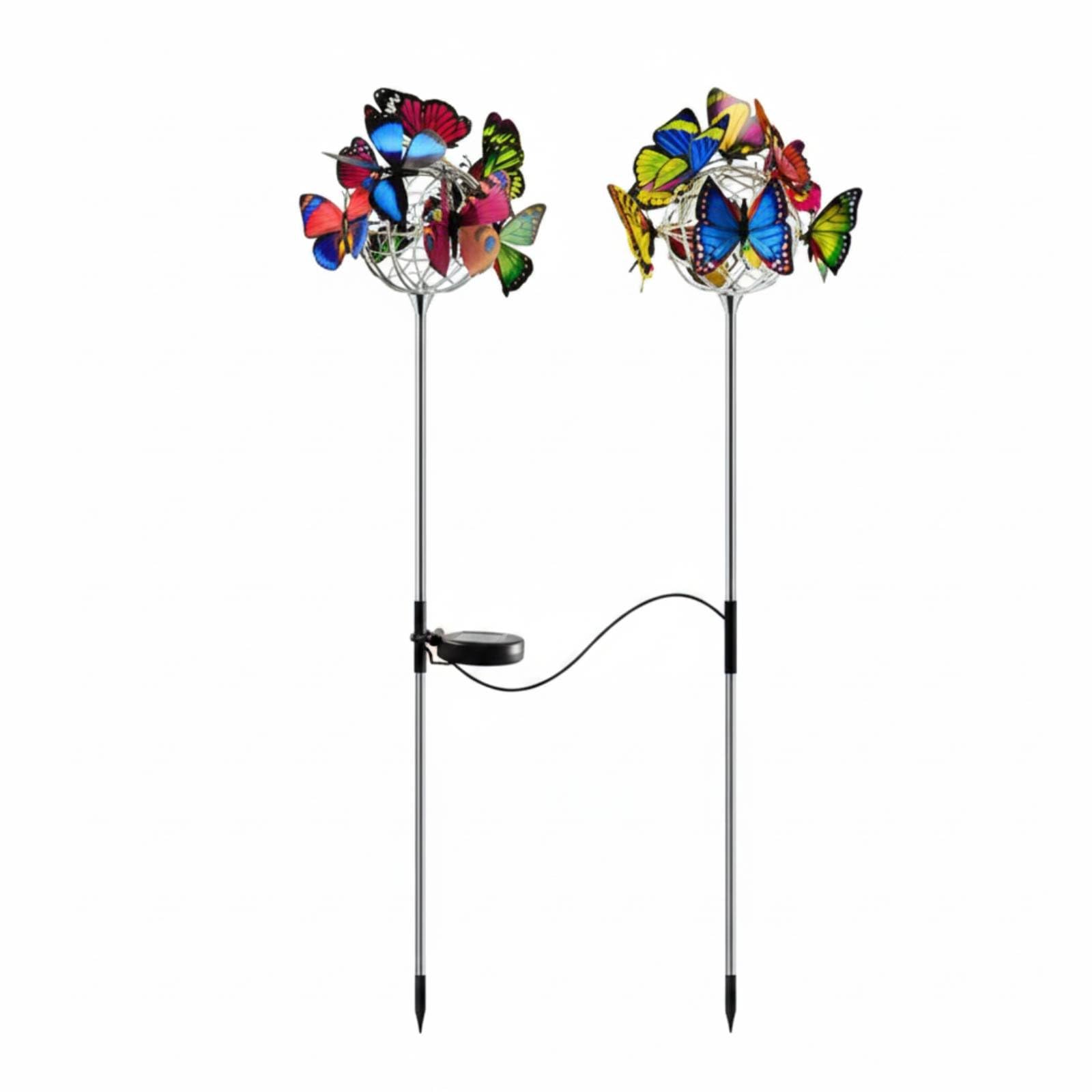 2 Pieces Glowing Solar Butterfly Hanging Light Decorative LED Butterfly Hanging Ball Waterproof Round Ball Solar Light Energy Saving for Garden, Balcony, Patio, Multicolor, Stake Light 2 PCS-image-7