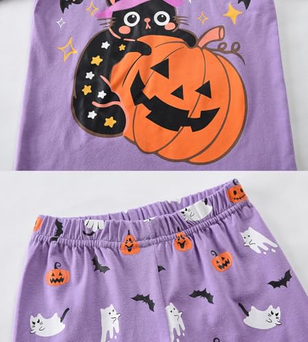 DHASIUE Halloween Girls Boys Pyjamas Ghost Pumpkin Nightwear Long Sleeve Kids Sleepwear Toddler Cotton Pjs Set Outfits Purple 6-7 Years - Image 6