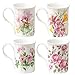 Grace Teaware Bone China Coffee Tea Mugs 9-Ounce, Assorted Set of 4 (Spring Floral)