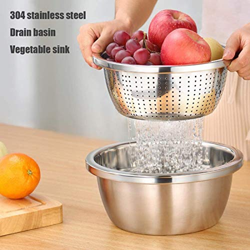 Linkidea 11" 304 Stainless Steel Colander with Bowl Set of 2, Kitchen Strainer, Washer, Drainer Basket with Basin for Vegetable, Fruits, Pasta, Salad Mixing, Food Prep, Dishwasher Safe by Linkidea - Image 3