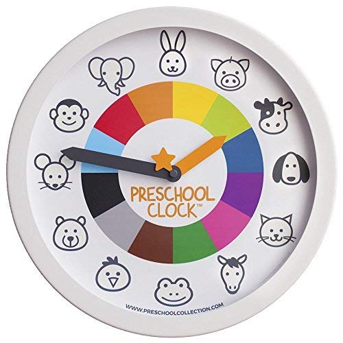 Preschool Clock - The Only Silent Clock a Toddler/Preschooler Understands - Time Learning/Teaching Metal Frame Wall Clock 12'' for Kids! Preschool Teachers Approved