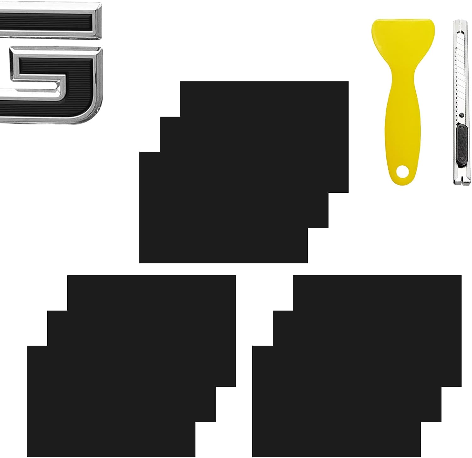 Compatible with Bowtie Emblem Wrap Kit GMC Logo Overlay Vinyl Wrap with Squeegee and Cutter (9PCS Pure Black)