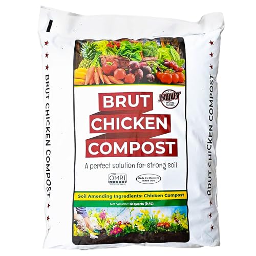 Brut Chicken Compost Nutrient-Rich 100% Composted Chicken Manure Soil Amendment Safe Pure Organic Compost Additive-Free Soil Fertilizer for Vegetable Gardens Flowers & Indoor Plants 10 Qrt