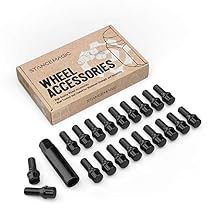 20pcs Locking Spline Black 12x1.5 Lug Bolts with Socket Key 26mm OEM Shank Length, Cone Seat Compatible with Golf Passat Jetta Mercedes C230 C240 C280 C320 CL500 CLK320 CLK430 CLK500 SLK230 SLK320