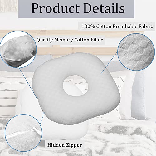 Image of Ear Piercing Pillow for Side Sleepers, Pillow with an Ear Hole for CNH and Ear Pain Ear Inflammation Pressure Sores, O-Shaped Side Sleeping Pillow, Ear Guard Pillow (Creamy-White)