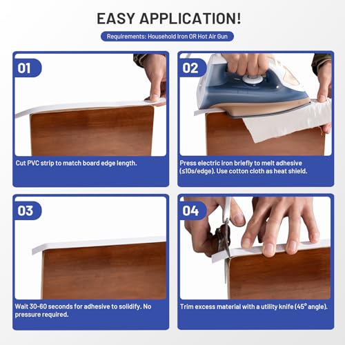 Image of PVC Edge Banding 2 inch x 10ft Veneer Edge Banding White with Hot Melt Adhesive Pre - glued Iron on Edging Tape Trim for Cabinet Plywood Repairs and Furniture Restoration