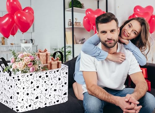 Image of MAIZMZ Girls Empty Gift Basket Heart Print Storage Cube for Women, Closet Shelf Organizer Bins with Handles Nursery hamper Kids Toys Books Box Room Deco