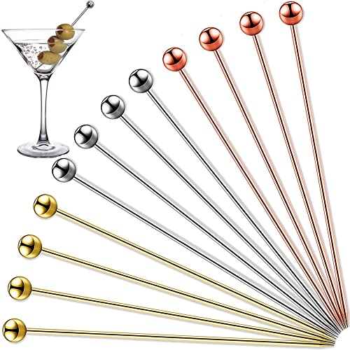 Cocktail Picks 12 PCS, 4.3 Inches Reusable Stainless Steel Cocktail Garnish Toothpicks Set Gifts, Fancy Drinks Bloody Mary Metal Skewers Martini Picks Reusable for Appetizers Olives Brandied cherries