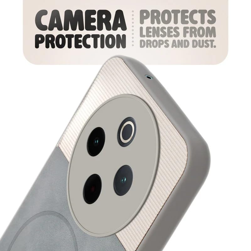 Image of Bintage case Macc-Safe Design Hard Light Weight Back Case | Soft Border Camera Protect | Dual PU Leather Finish Back Cover Compatible for iQOO Z10 5G /Vivo T4 5G - White & Grey