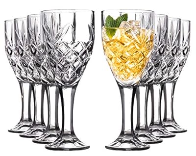 Royalty Art Vintage Highball Goblet Glassware Set, 8 Tumbler Glasses, Decorative Chalice Kinsley Design for Beer, Liquor, Wine, Water, and Beverages, Party and Event Serving…