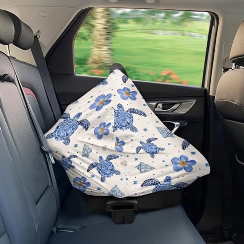 Image of Sea Turtle Car Seat Cover Baby Infant Car Seat Canopy Baby Girl Boy, Cozy & Windproof Newborn Carseat Covers Stroller Cover