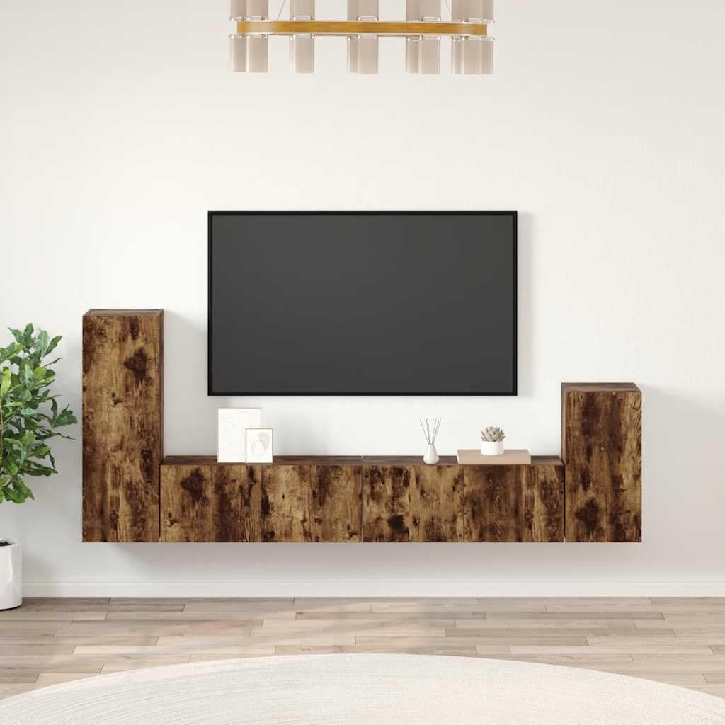 Set di 4 mobili per TV, montaggio a parete, in rovere affumicato