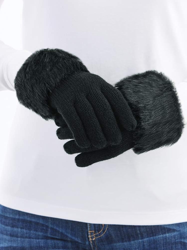 Collections Etc Foxy Faux Fur Trimmed Knit Gloves at Amazon