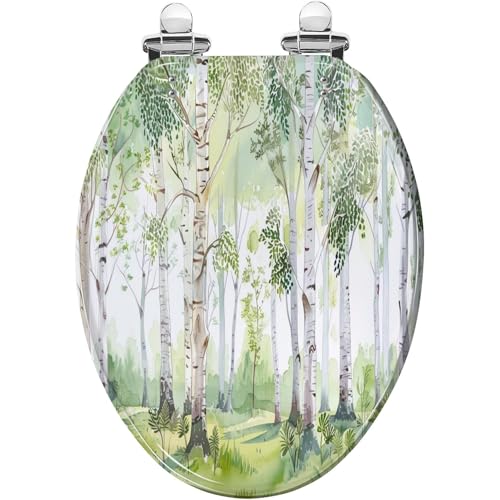 Elongated Toilet Seat Watercolor forest Children s interior Resin Toilet Seat Slow Quiet Close with Quick-Release Hinges Toilet Seat with Cover Easy to Clean Install