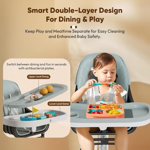 Image of StarAndDaisy Little Nest Baby High Chair /Study Chair /Multifunctional Baby Chair for 6 Months to 6 Years Girls & Boys, Height Adjustable, Detachable Tray & One-Hand Adjustable - Blue