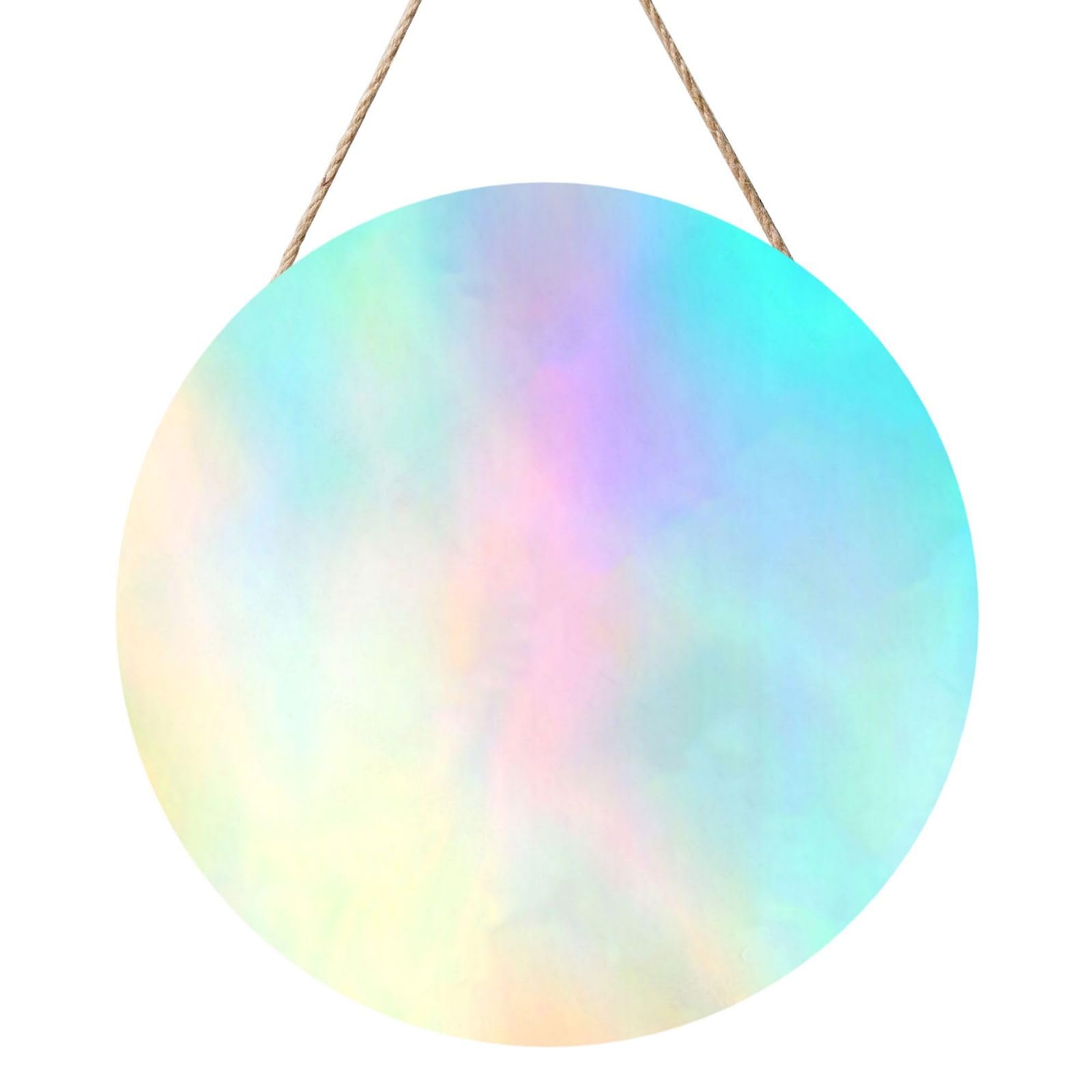 InOmak Very Beautiful Rainbow Texture Hologram Foil, Round Wood Panel Painting 12 in, Wall Hanging Painting For Home