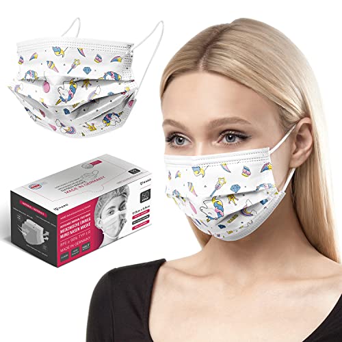 HARD 50x Mascarillas Quirúrgicas | Mascarilla desechable | certificado CE - TIPO IIR | Made in Germany | Filtración 99,78% | Transpirable y agradable a la piel - TAMAÑO ESTÁNDAR - Unicornio