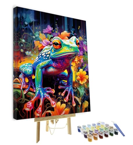 Peinture par numéros grenouille avec cadre en bois de 40x50 cm