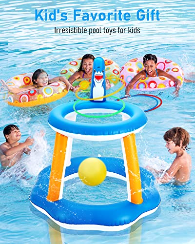 Zaliafei Pool Toys For Kids, Pool Games For Adults And Family, Floating Basketball Hoop With Shark Ring Toss Games For Pool Parties #TOP2