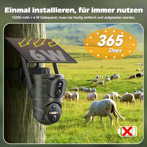 VOOPEAK 4G LTE Doppelobjektiv Wildkamera Solar, 1080P Live Übertragung, Wildkamera mit...