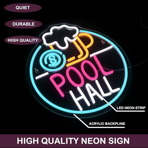 Image of Horseneon Pool Hall Beer Neon Sign LED Light Sign Wall Decor for Pool Hall, Game Rooms, Bars, Basements & Man Caves USB Powered, Adjustable Brightness Billiards Themed Lighting