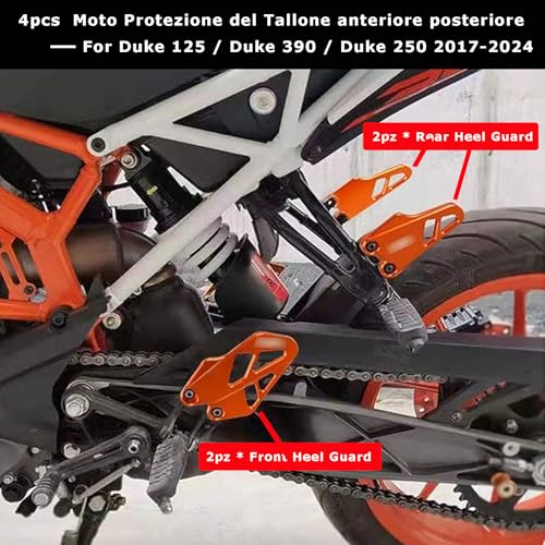 DUKE 125 390 4pcs Vorne Hinten Pedalschutz Fußraste Fersenschutz für Duke 125 390 Duke 250 2017 2018 2019 2020 2021 2022 2023-Orange
