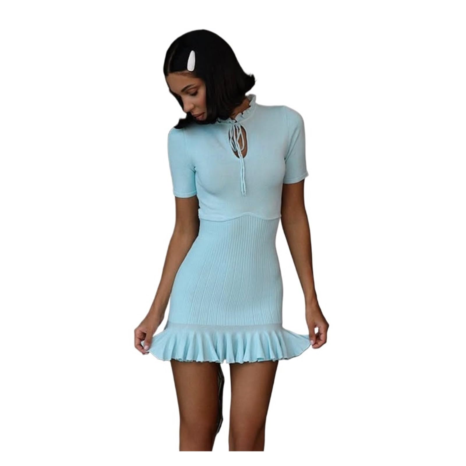 Abito Sportivo Mini Abito Estivo da Donna con Volant e Maglia, Lacci Cavi, a Vita Alta Maniche Corte