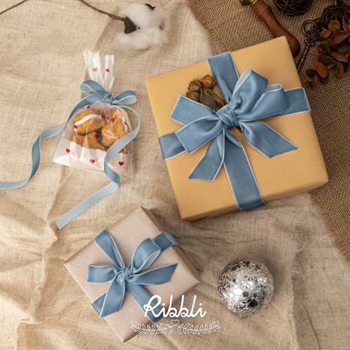 Ribbli Dusty Blue Velvet Ribbon 3/8 Inches Continuous 25 Yard Spool Dusty Blue Christmas Ribbon for Gift Wrapping Crafts Home Decor by Ribbli - Image 2