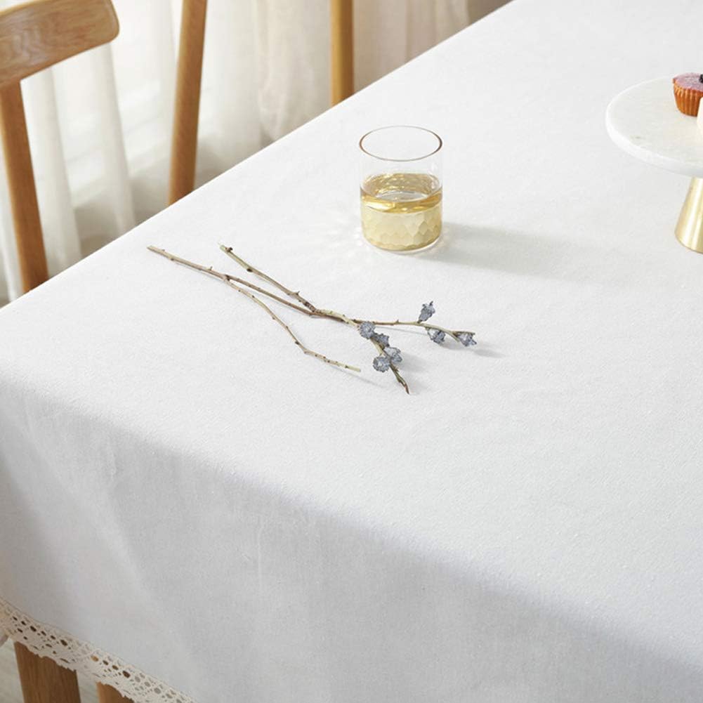 AMZALI Classic Cotton Linen Lace Tablecloth Dust-Proof Table Cover for Kitchen Dinner Picnic Tabletop Home Decoration (Rectangle/Oblong, 55 x 87 Inch,Cream White)