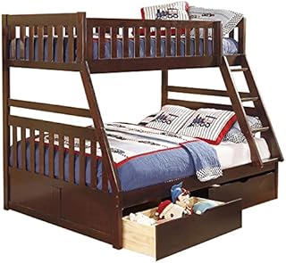 Pemberly Row Wood Twin Over Full Bunk Bed with Storage Boxes in Dark Cherry