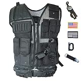 Black Tactical Vest with Holster Adjustable Waist for Combat Airsoft Paintball Training Adults Men S
