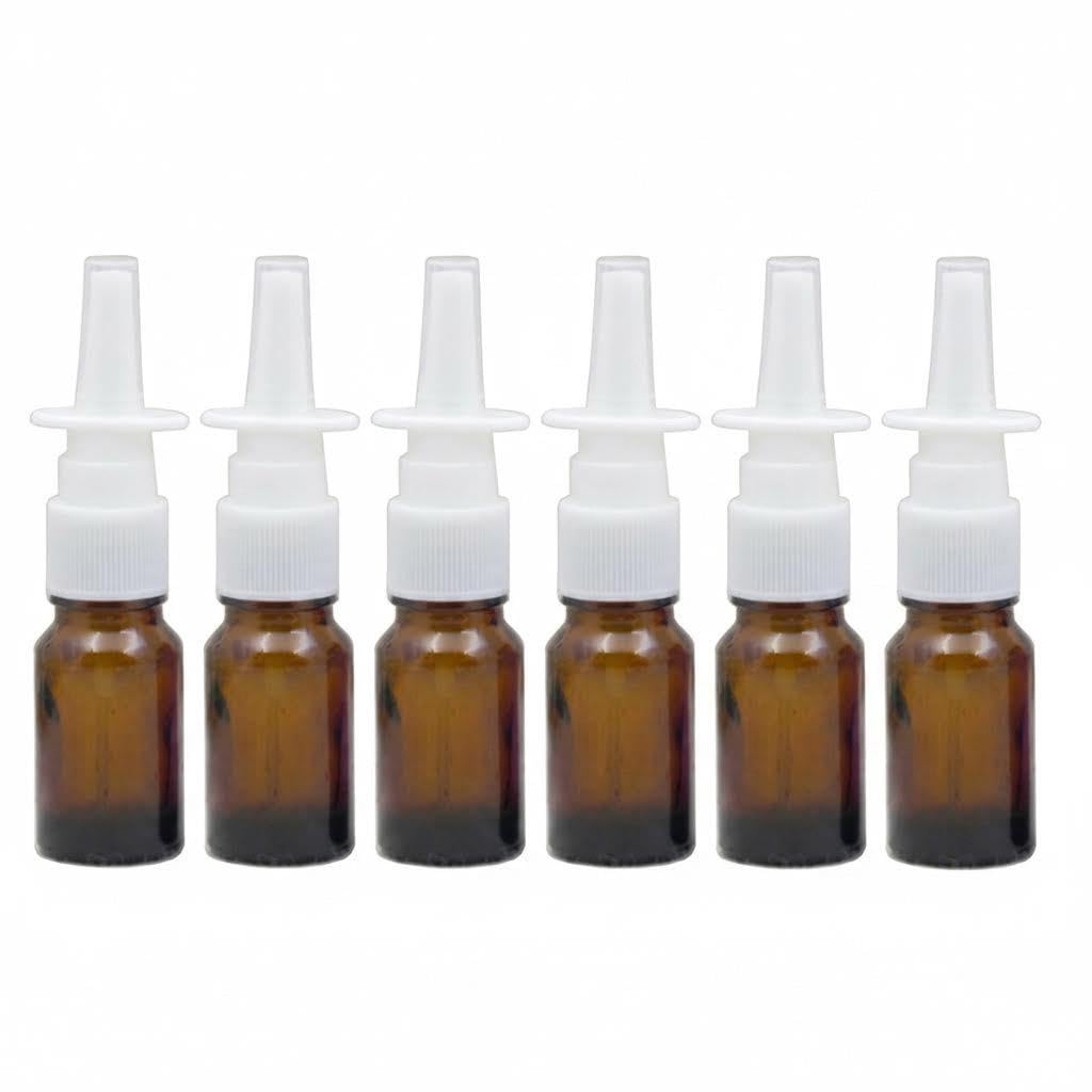 6 Pcs 10ML 0.34OZ Empty Refillable Brown Glass Nasal Spray Bottle Portable White Sprayer Straight Nozzle Sample Storage Container Fine Mist for Makeup Health Care-image-34