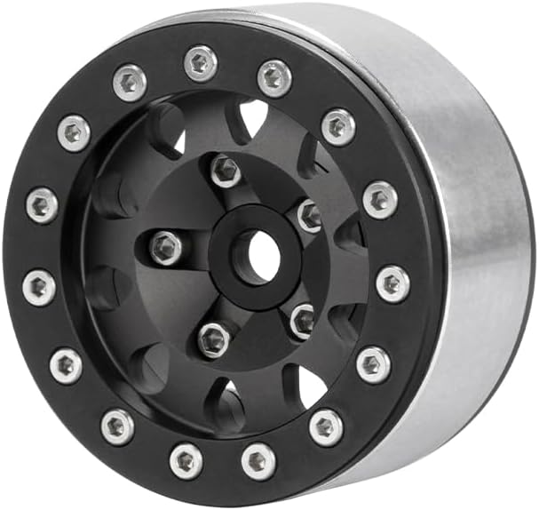 4PCS 1.55 Inch Aluminum Alloy Metal Beadlock Wheel Rim Hubs Replacement Accessory for AX90069 D90 TF2 CC01 Tamiya 1/10 RC Crawler Car Upgrade Parts(10Holes-Black)
