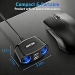 BESTEK 150W 2-Socket Car Cigarette Lighter Splitter Power Adapter DC Outlet Car Charger Dual 2.4A USB with 26 Inches Cord for Cellphone GPS Dash Cam