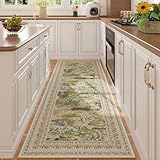 Rugcomf Runner Rug Impressionist-Style Vintage Kitchen Rugs Non Slip Washable Soft Carpet Runner for Kitchen Laundry Bedroom Bathroom, Beige
