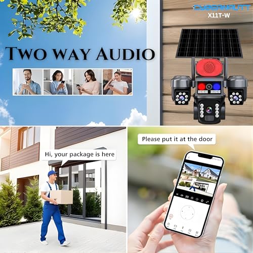 Image of XUGA-Cybernautt X11T-W Triple-Lens WiFi Solar Camera with Three 4MP Lenses, 1080P Full HD, 350 Pan and 90 Tilt Coverage, Wire-Free Solar-Powered Operation, Built-in Siren and Two-Way Audio