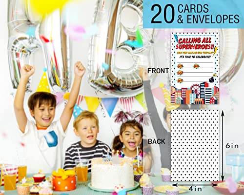 Goxfoc Calling All Superheros Boys Kids Birthday Party Invitations With Envelopes 20 Packs,Friends Kids Boys Birthday Party Baby Shower Invitation Invite Cards,Comic Book Super Hero Birthday Party Invites Invitation Cards (White) #TOP3