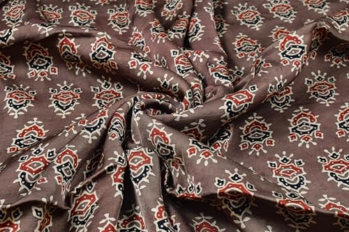 Image of Ethnics of Kutch Womens's Ajrakh Modal Silk Natural Dye Hand Block Print Unstitched Kurta Fabric