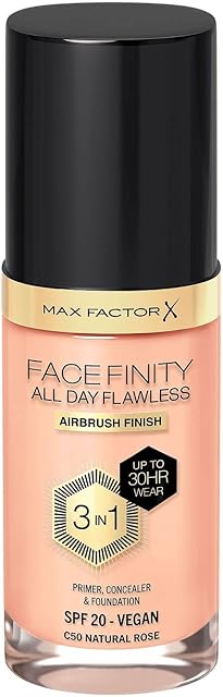 Max Factor Facefinity All Day Flawless Make-up 3w1 baza, korektor, podkład z filtrem SPF 20, nr C50 Natural Rose, 30 ml