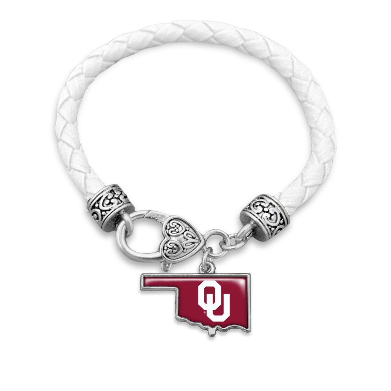 From the Heart Oklahoma Sooners State of Mine White Leather Bracelet Jewelry Gift Licensed OU, Silver