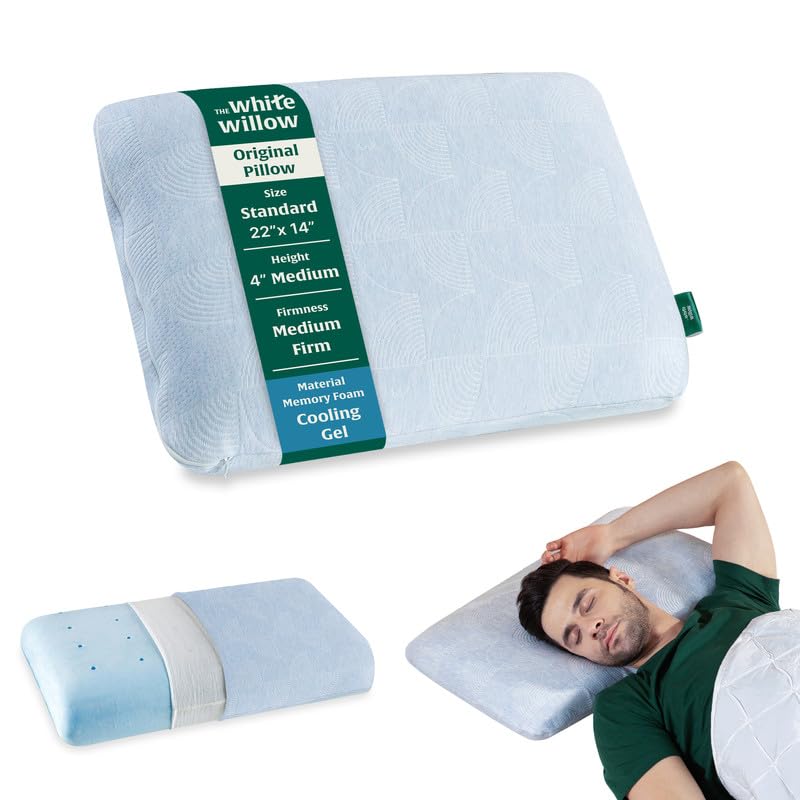 The White Willow Pillow Orthopedic Cooling Gel Memory Foam Neck & Back Support Bed Pillow for Sleeping (22" L x 14" W x 4" H Inches)- Blue