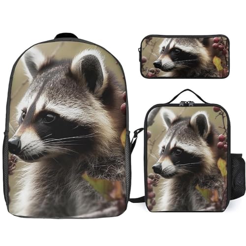 3 Piece Backpack for Women Men Lightweight Causal Daypack Shoulder Bag Set with Insulated Lunch Bag And Pencil Case Organizers Animals on Tree