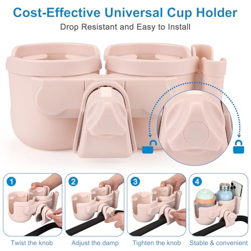 Image of Accmor Stroller Cup Holder with Phone Holder, Bike Cup Holder, Universal Cup Holder for Uppababy Nuna Doona Strollers, 2-in-1 Cup Holder for Walker, Wheelchair, Scooter