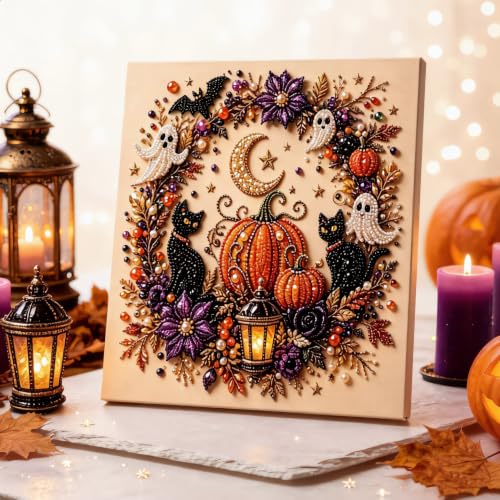 SONGOG Halloween Diamond Painting Kit Ghost Highland Cowgirl Painting DIY Set Handicraft Decoration Painting Pumpkin Cat Ghost Diamond Painting Handmade Home Decoration (Skeleton) - Image 7