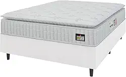 Cama Box Casal Queen Colchão Espuma D33 Pillow Top Van Gogh 158x198x62cm Branco Hellen – Suporta Até 120 Kg Por Pessoa