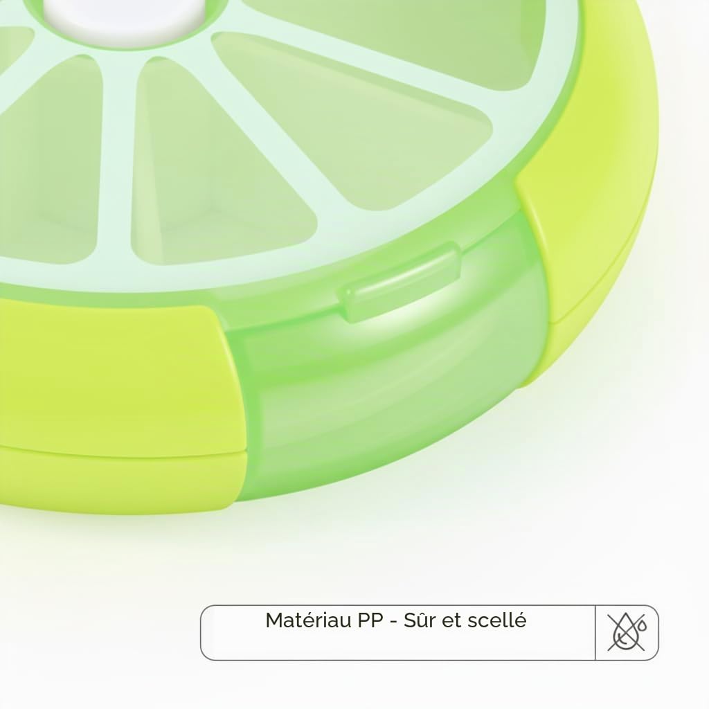 Yosoo Pilulier portable lot de 3, rotatif, pour les 7 jours de la semaine, étui de rangement des médicaments, distributeur de vitamines, conteneur de stockage, orange/citron/pomelo