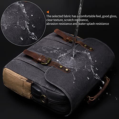 Vintage Mens Messenger Bag 15.6 inches Waterproof Genuine Leather Waxed Canvas Satchel Shoulder Bag Briefcase Laptop Bag with Charging,Headset Port Gray - Image 5