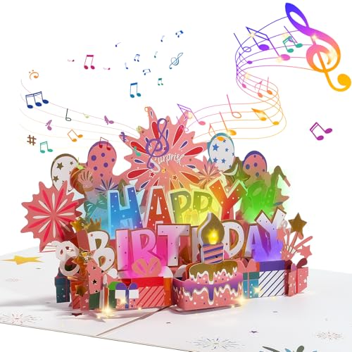 Carte pop-up 3D anniversaire soufflable avec musique et LED pour illuminer vos fêtes de famille
